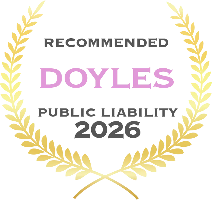 Doyle's Guide 2026 Public Liability Recommended badge, vbr Lawyers